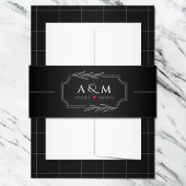 Minimalistisch zwart wit hart uitnodigingen wikkel