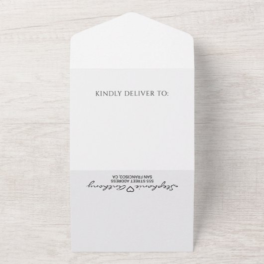 Minimalistisch zwart-wit harthuwelijk all in one uitnodiging (Buitenkant)