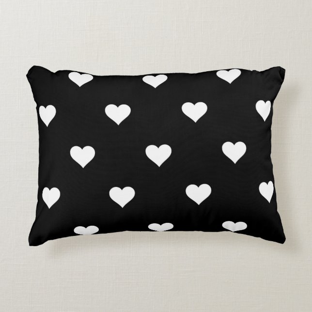Minimalistisch zwart-wit hartpatroon accent kussen (Voorkant)