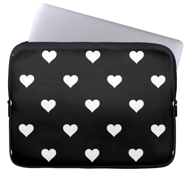 Minimalistisch zwart-wit hartpatroon laptop sleeve (Voorkant)