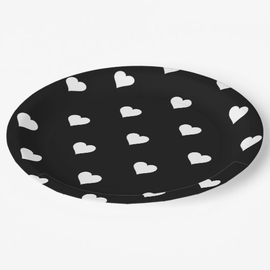 Minimalistisch zwart-wit hartpatroon papieren bordje (Gekanteld)