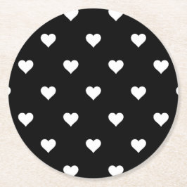 Minimalistisch zwart-wit hartpatroon ronde kartonnen onderzetter