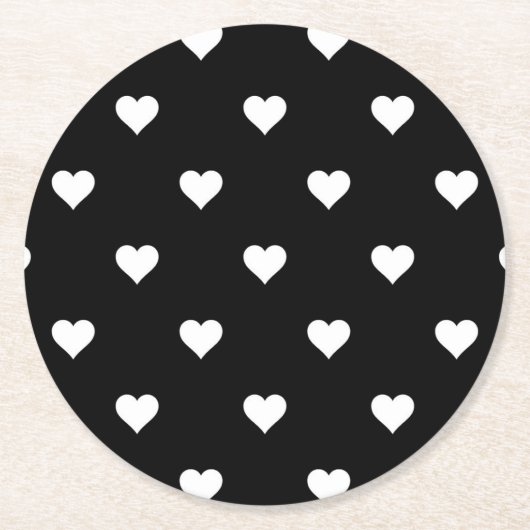 Minimalistisch zwart-wit hartpatroon ronde kartonnen onderzetter (Voorkant)