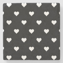 Minimalistisch zwart-wit hartpatroon stenen onderzetter