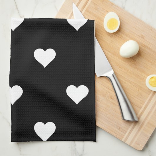 Minimalistisch zwart-wit hartpatroon theedoek (Quarter Fold)