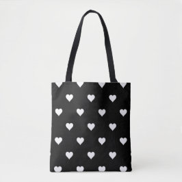 Minimalistisch zwart-wit hartpatroon tote bag