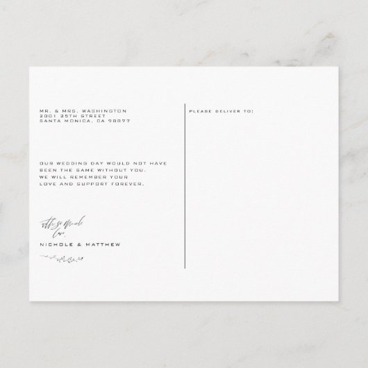 Minimalistisch zwart-wit huwelijk Hartelijk dank Briefkaart (Achterkant)