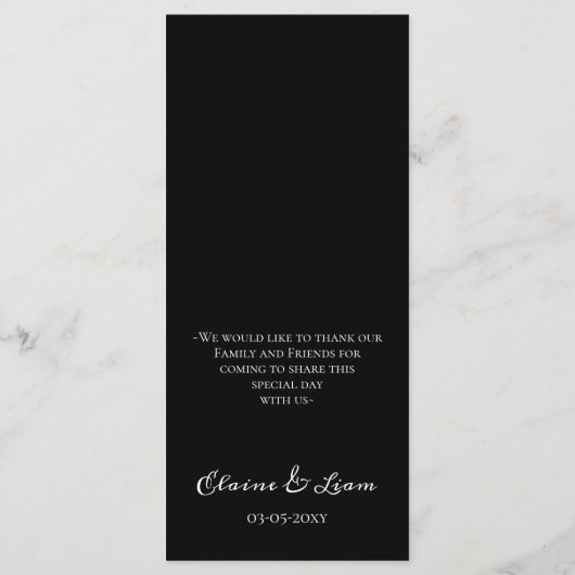 Minimalistisch zwart-wit huwelijksmenu menu (Achterkant)