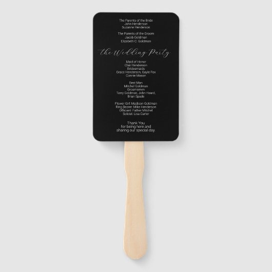 Minimalistisch zwart-wit huwelijksprogramma handwaaier (Achterkant)