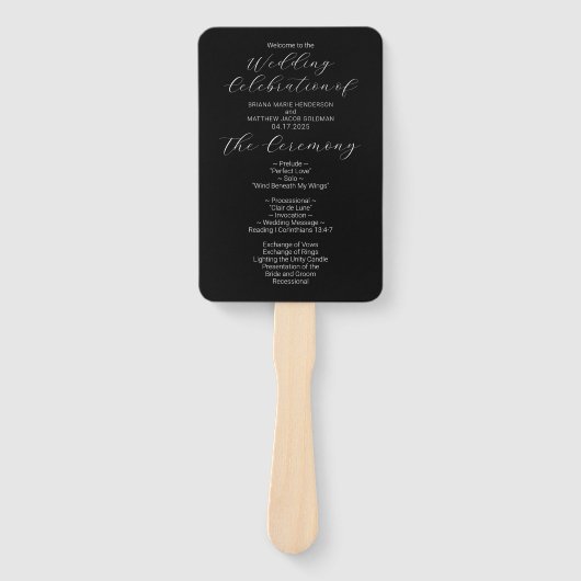 Minimalistisch zwart-wit huwelijksprogramma handwaaier (Voorkant)