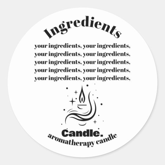 Minimalistisch Zwart Wit Ingrediënten Kaarsenetike Ronde Sticker (Voorkant)