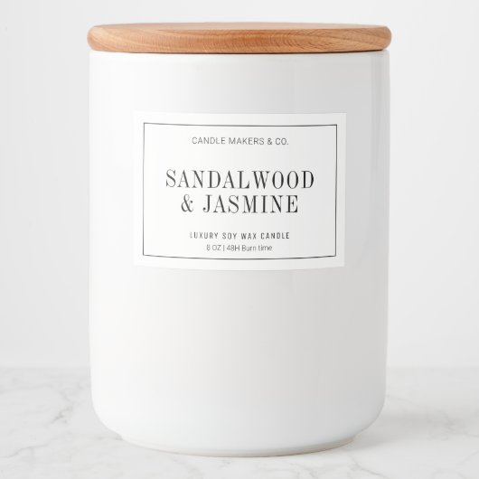 Minimalistisch zwart-wit kaarsen Verpakkingslabel Voedselcontainer Etiket (Voorkant)