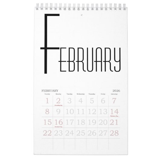Minimalistisch zwart-wit kalender (Feb 2026)