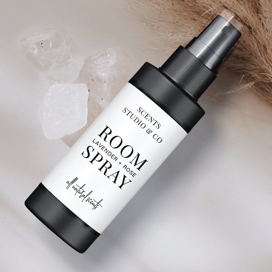 Minimalistisch zwart-wit kamer spuitfles product etiket