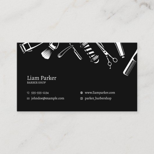 Minimalistisch Zwart & Wit Kapper Shop Hair Stylis Visitekaartje (Voorkant)