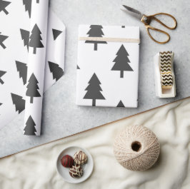 Minimalistisch zwart-wit kerstboompatroon cadeaupapier