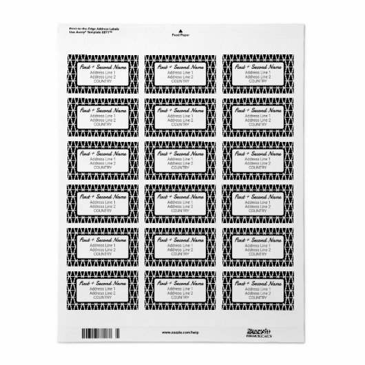 Minimalistisch zwart-wit kerstboompatroon etiket (Full Sheet)