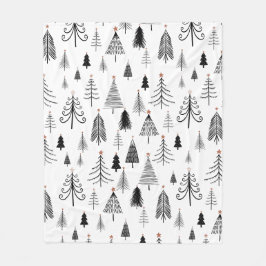 Minimalistisch zwart-wit kerstboompatroon fleece deken