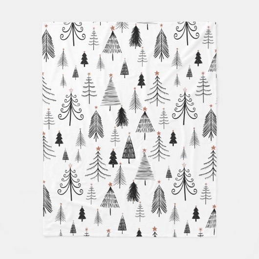 Minimalistisch zwart-wit kerstboompatroon fleece deken (Voorkant)