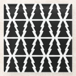 Minimalistisch zwart-wit kerstboompatroon glazen onderzetter
