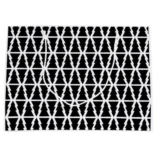 Minimalistisch zwart-wit kerstboompatroon groot cadeauzakje (Voorkant)