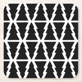 Minimalistisch zwart-wit kerstboompatroon kartonnen onderzetters