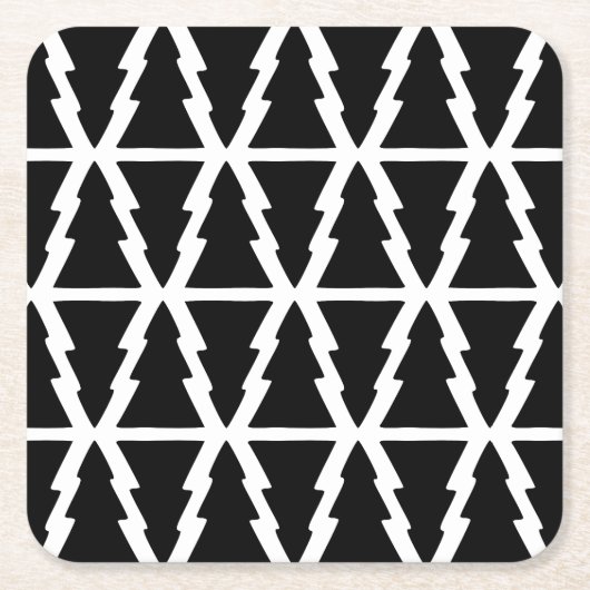 Minimalistisch zwart-wit kerstboompatroon kartonnen onderzetters (Voorkant)