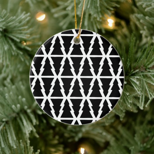 Minimalistisch zwart-wit kerstboompatroon keramisch ornament (Boom)