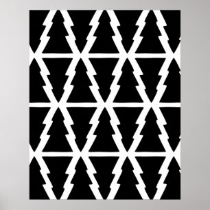 Minimalistisch zwart-wit kerstboompatroon poster