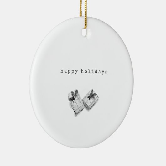Minimalistisch zwart-wit kerstcadeautjes keramisch ornament (Rechts)