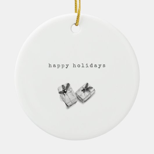 Minimalistisch zwart-wit kerstcadeautjes keramisch ornament (Voorkant)