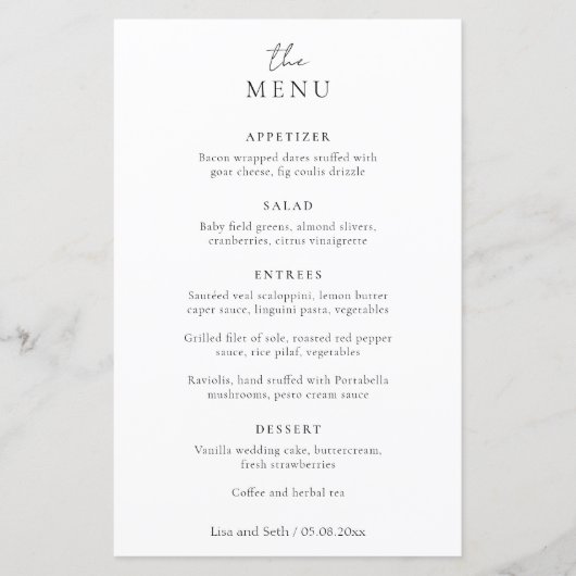Minimalistisch zwart-wit klassiek trouwmenu (Voorkant)
