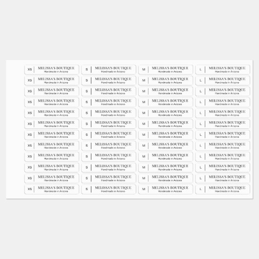 Minimalistisch zwart wit kledingmaat Iron-On Label (Vel)