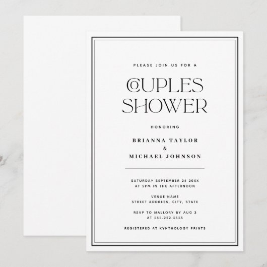 Minimalistisch Zwart & Wit Koppels Douche Kaart (Voorkant / Achterkant)