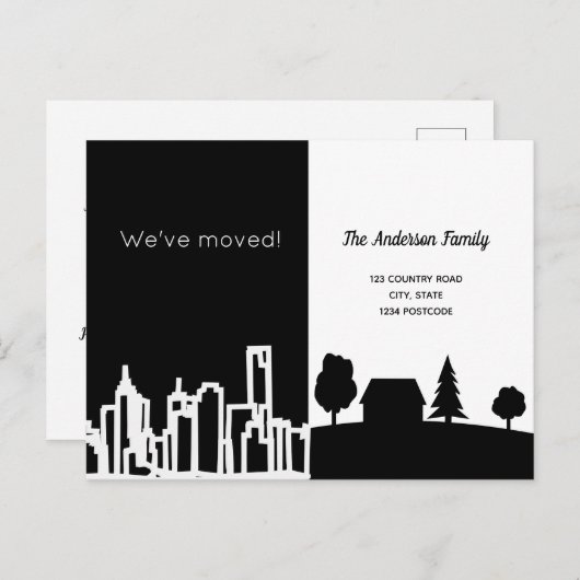 Minimalistisch zwart-wit land dat we verplaatst he aankondigingskaart (Voorkant / Achterkant)