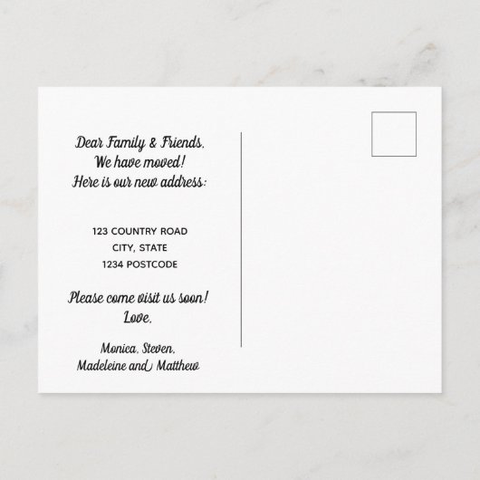 Minimalistisch zwart-wit land dat we verplaatst he aankondigingskaart (Achterkant)