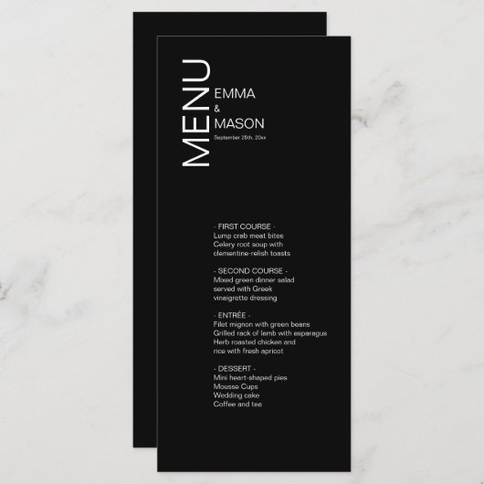 Minimalistisch zwart-wit menu (Voorkant / Achterkant)