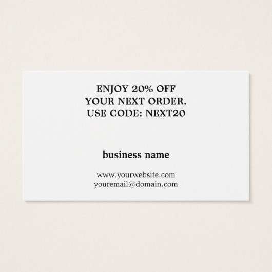 Minimalistisch zwart wit met dank aan Coupon Visitekaartje (Achterkant)