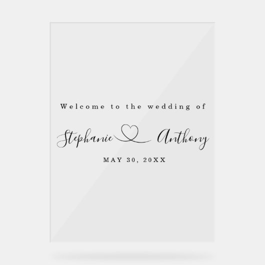 Minimalistisch zwart-wit met een harthuwelijk acryl bord (Voorkant)