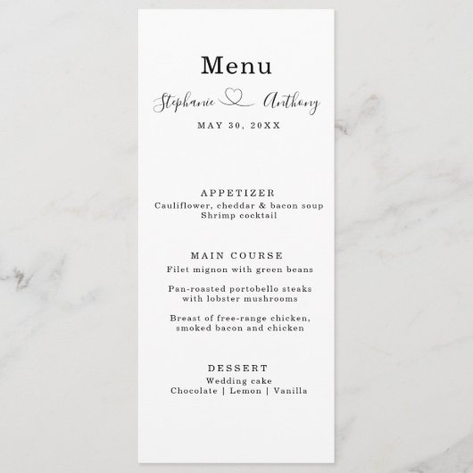 Minimalistisch zwart-wit met een harthuwelijk menu (Voorkant)
