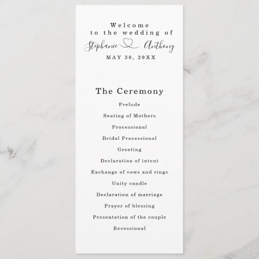 Minimalistisch zwart-wit met een harthuwelijk programmakaart (Voorkant)