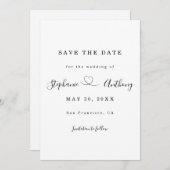 Minimalistisch zwart-wit met een harthuwelijk save the date (Voorkant / Achterkant)