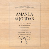 Minimalistisch zwart-wit met lint Verloving Acryl Uitnodigingen (Voorkant)