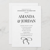 Minimalistisch zwart-wit met lint Verloving Kaart (Voorkant / Achterkant)