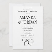 Minimalistisch zwart-wit met lint Verloving Kaart (Voorkant)