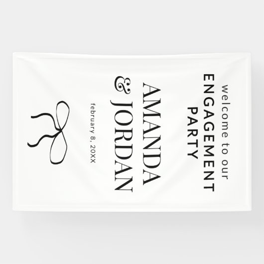 Minimalistisch zwart-wit met lint Verloving Spandoek (Horizontaal)