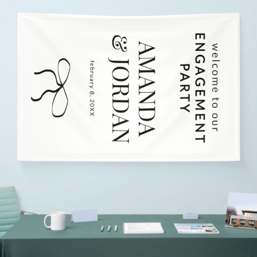 Minimalistisch zwart-wit met lint Verloving Spandoek (Beurs)