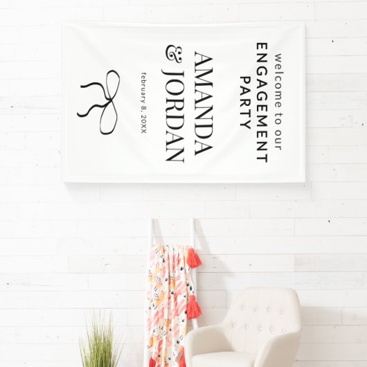 Minimalistisch zwart-wit met lint Verloving Spandoek (Insitu)