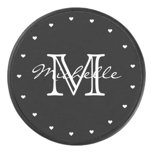 Minimalistisch zwart wit modern elegant monogram hockey puck (Voorkant)