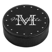Minimalistisch zwart wit modern elegant monogram hockey puck (3/4)